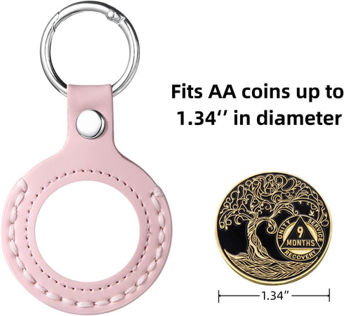 MUDOR AA Coin Holder Keychain - Fits 34mm Coin, Hand-Stitched Sobriety Coin Holder for Tokens
