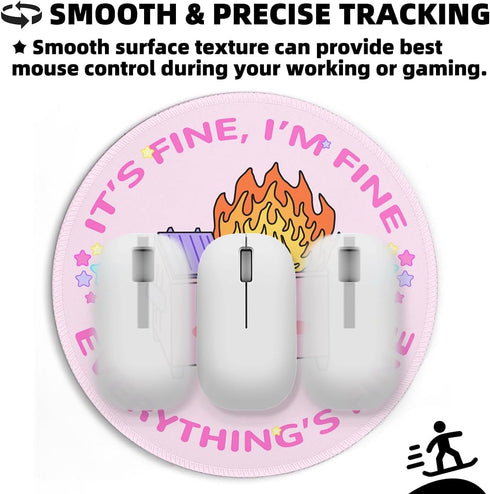 Dumpster on Fire Small Mouse Pad, Cute Funny Round Mousepad with Non-Slip Rubber Base, This Is Fine Mouse Pads for Desk