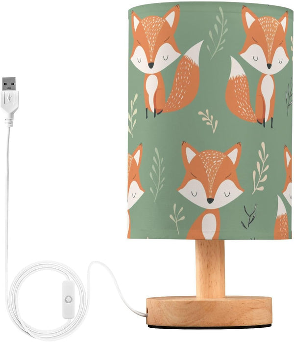 Bseiialft Fox Leaves Green Bedside Table Lamp Nightstand Lamp with Wood Base Night
