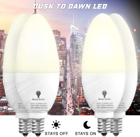 6 Pack Bulbs, 6W E12 Bulb 65W 3000K WarmLight Bulb, BlueX Dusk to Dawn LED Base Light - Equivalent White - Smart Light