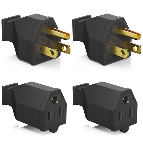 ELEGRP Extension Cord Ends Male and Female Replacement Plug and Connector Set, 15A 125V, UL Listed, Black, 2 Sets