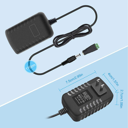 LightingWill 12V 12 2A 24W 110V 12V 5.5/2.1 Power Supply, Volt DC Power Supply, Black LED Power Adapter, AC to Wall