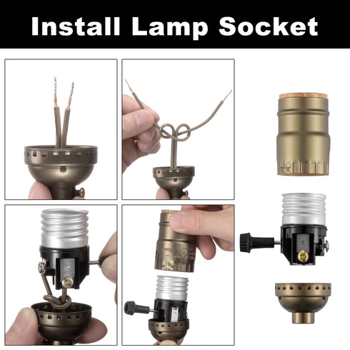 3 Way Lamp Socket Replacement - E26 Threaded Base with Turn Knob for Table & Floor Lamps (Antique Brass)