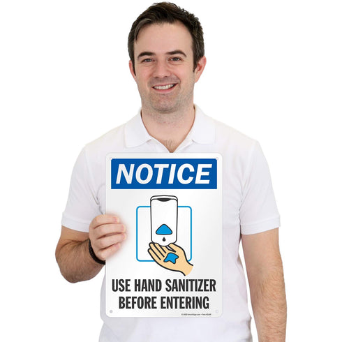 14 10 inch 55 SmartSign x Notice - Use Hand Sanitizer Before Entering Sign, Digital Printing, mil HDPE Plastic, Blue