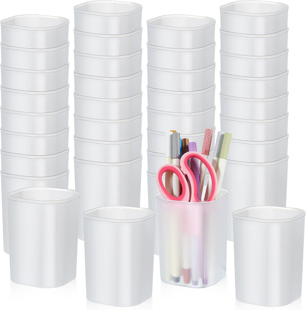 moheaaei 48 Pcs White Plastic Pen Cups Bulk, 3.98x2.83in Frosted PP Pen Holder