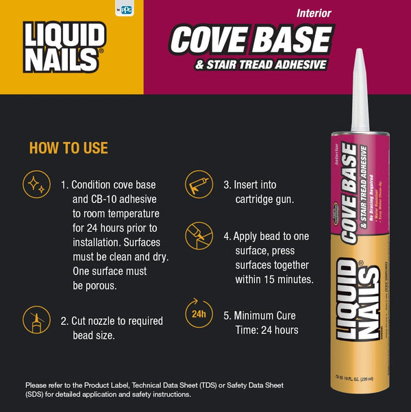 LIQUID NAILS CB-10 Cove Base & Stair Tread Adhesive, 10-Ounce
