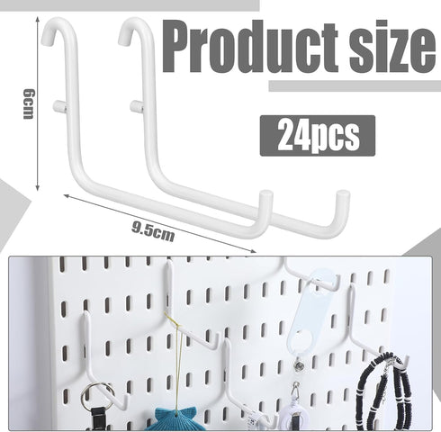 24 Pcs White Pegboard Hooks, Long L Shape Accessories Compatible with IKEA Skadis for Home Office Storage