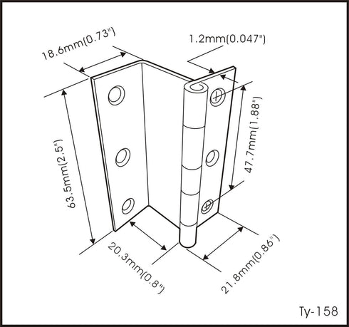 2-1/2" 1.2mm, 2 Pack QCAA Three Fold Shutter Hinge, Half Surface for Shutter, Cabinet, Furniture, x Matte Black, Made