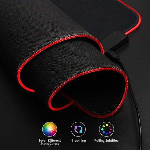 Qisan RGB Large Gaming Mouse Pad with Nonslip Base - 31.5 x 11.8 Inch, Soft LED Extended Mousepad with Anti-Slip Rubber