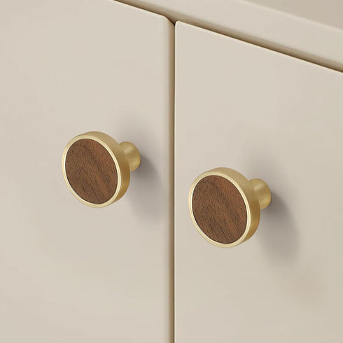 Set 4 of Elegant Golden Walnut Round Cabinet Knobs with Zinc Alloy Base