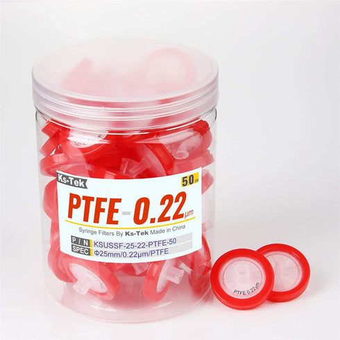 PTFE Syringe Filters, Hydrophobic 25mm, 0.22 um Non-Sterile, 50/pk by KS-Tek