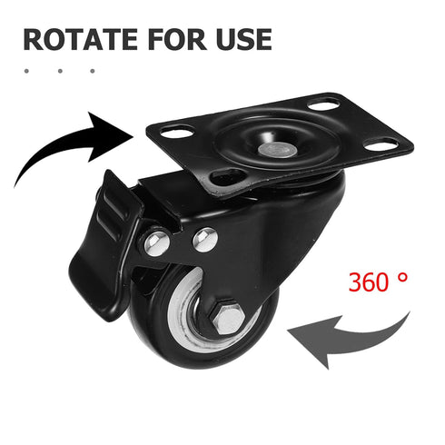 2-inch Set FRCOLOR Furniture Caster Wheels Black Heavy Duty Pu Swivel and Rigid Plate Casters with Brake Quiet Rolling
