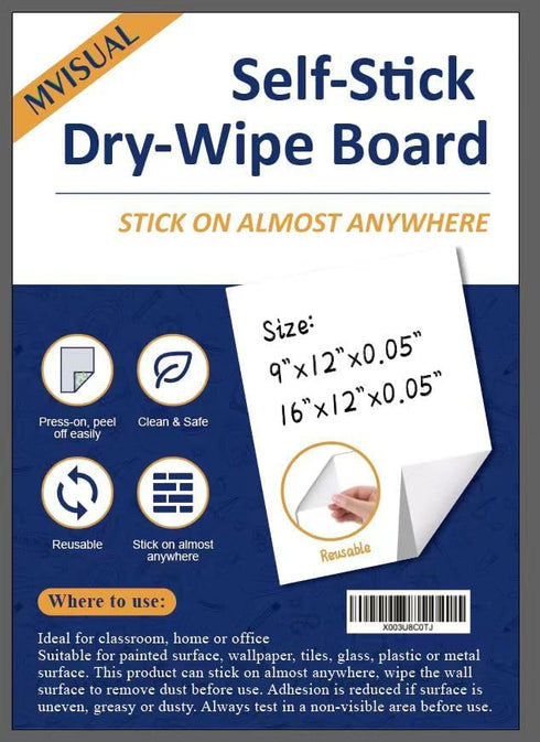Self-Stick Dry Erase Board for Wall, 16 x 12 Inch 2 Pack with 2 Markers, Reusable Whiteboards