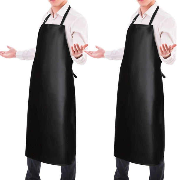 2 Pack Waterproof Rubber Vinyl Apron 40" Chef Aprons for Men, Heavy Duty Adjustable Bib Apron