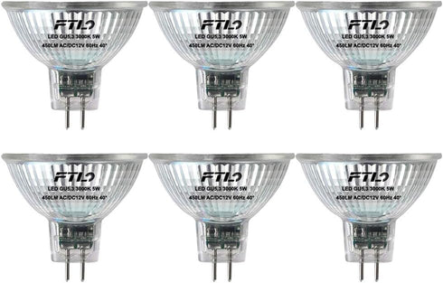 FTL MR16 LED Light Bulbs 3000K Warm White AC/DC 12V Non Dimmable Glass Cover for Track Lighting and Outdoor Landscape