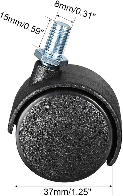 uxcell 1.45 Inch Swivel Casters, Nylon Twin Wheel, M8 x 15mm Threaded Stem, Pack of 5
