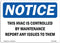 OSHA Notice Signs - This HVAC is Controlled by Maintenance Report Vinyl Label Decal for Work Site Protection