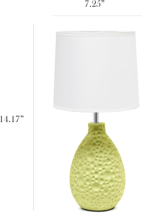 LT1193-GRN 14.17" Simple Designs Refined and Textured Oval Stucco Ceramic Table Lamp, for Living Room, Bedroom, Office