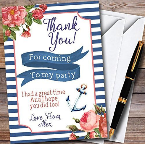 The Card Zoo Vinatge Floral Nautical Personalized Party Thank You Cards