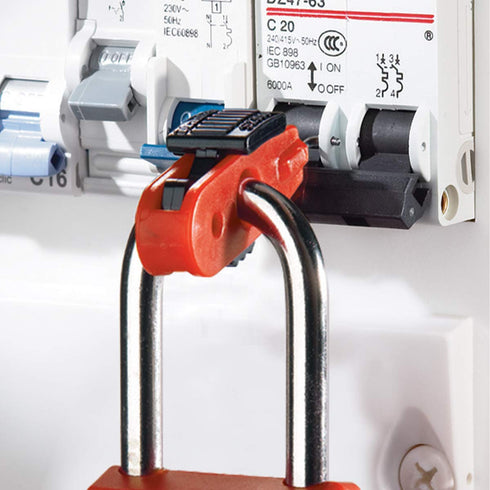 Master Lock S2390 Miniature Circuit Breaker Lockout, Red, Standard Toggles