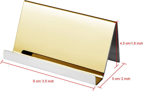 Maxdot 2 Pack Stainless Steel Business Card Holders for Desktop Credit Name Display (Champagne Gold)