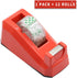 Cute Red Desk Tape Dispensers, 1 Pack with 12Rolls Transparent Tape, 1 Inch Core, for School, Office and Home DIY, BOMEI PACK by BOMEI PACK