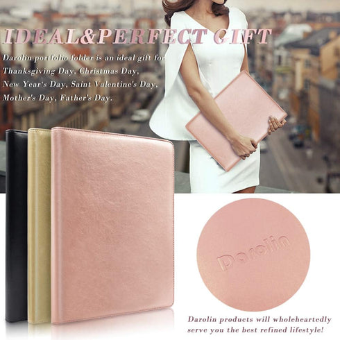 Business/Resume Padfolio Portfolio Folder with Letter/A4 Size Clipboard, Premium Portfolio Case for Women/Men - Rosegold