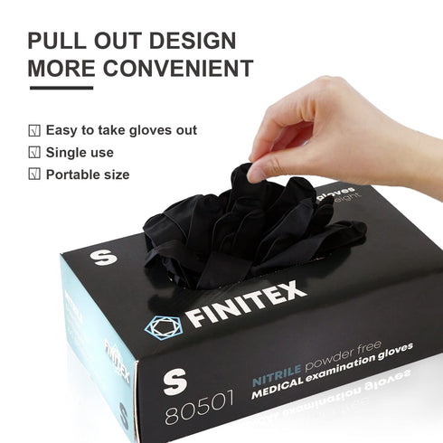 FINITEX Black Nitrile Disposable Gloves - 5mil Powder-free Medical Exam Gloves, 100 PCS (Small)