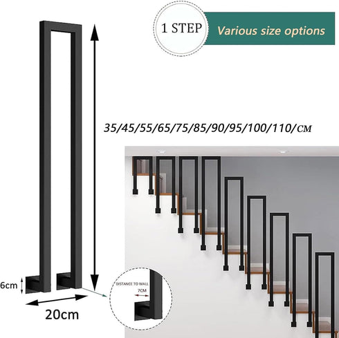 PAUANI Rod(L-35CM) Stair Handrails Railing Kit - Balusters Indoor/Outdoor, L/U Type Wrought Iron Stair Handrail
