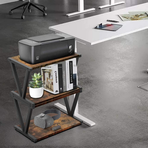 VEDECASA Retro Desktop Printer Stand, 2 Tiers Under Desk Wood Printer Shelf, Rustic Industrial Farmhouse Storage