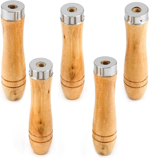 5pcs Wooden File Handle with Strong Metal Collars, Large Handle for 10"-12" File, Craft Tool