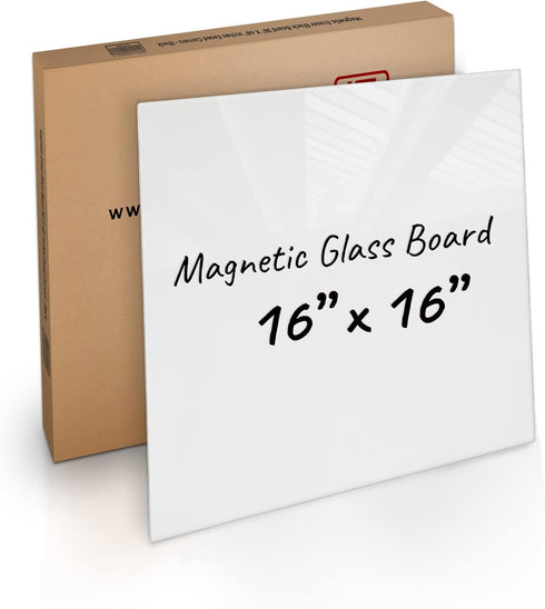 Fab Glass & Mirror Glass Dry Erase Board, White Surface Frameless Magnetic Board 16" x 16" for Office