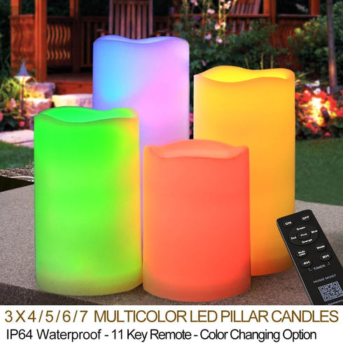Set 4 IP64 3x4 3x5 3x6 3x7 of Multicolor LED Pillar Candles Outdoor Waterproof - Color Changing Pillar Candles Battery