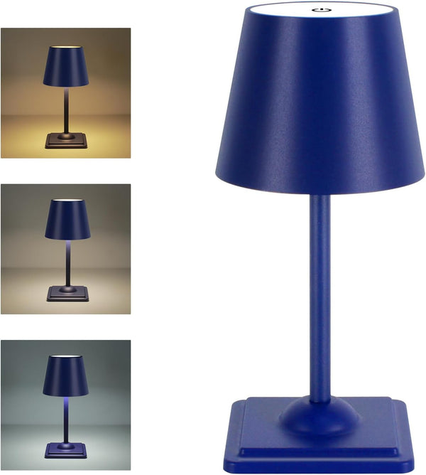 Cordless Table Lamp,3 Color Dimmable Desk Lamp,Small Rechargeable Light for Bedroom, Nightstand(Sapphire