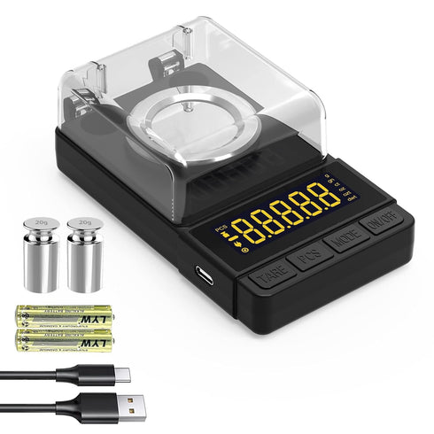 MAXUS Digital Milligram Scale 50g/0.001g, Compact Scale with 20g Calibration Weight, Black Powder Scale