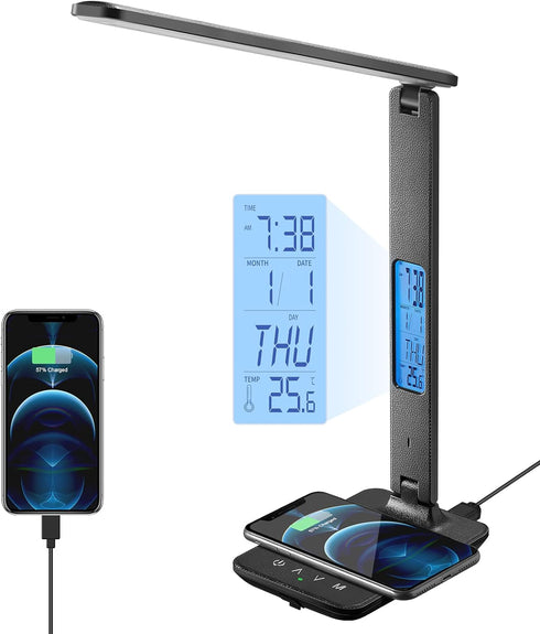 poukaran LED Desk Lamp with Wireless Charger, USB Charging Port, Table Lamp
