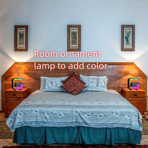 realexist LED Table Lamp Speaker with Wireless Charger, Night Light Lamp with Bluetooth Speaker, Sunrise Alarm Clock