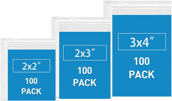 Small Plastic Bags, 300 PCS Mini Baggies in 3 Assorted Sizes, Clear Zip Bags for Jewelry (300Pcs Combo)