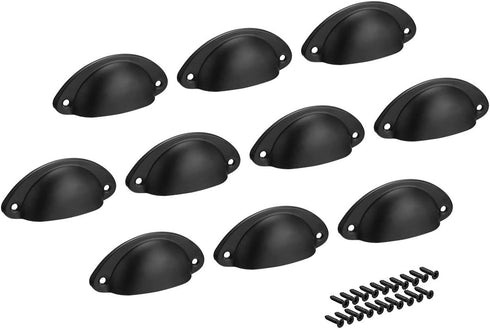 uxcell Cup Pulls, Carbon Steel Shell Pull Handles, Black for Dresser Kitchen Cabinet Drawer, 10 Pack