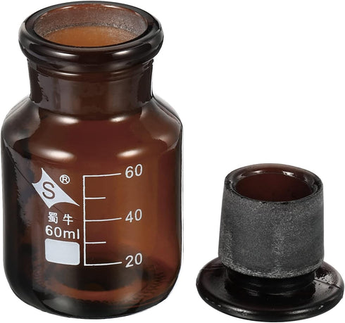 PATIKIL 60mL Reagent Media Bottle, 1Pcs Round Graduated Storage Bottle with Amber Cap for Home, Chemistry Lab