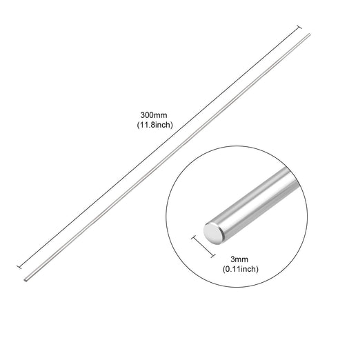 Pack of 10 Solid Round Bar Lathe Stock - 300mm x 3mm 304 Stainless Steel