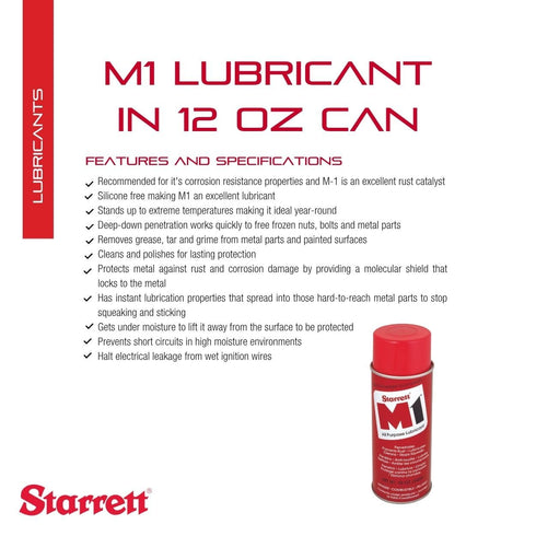 M1 12 oz. M1-95173 Starrett Industrial Quality All-Purpose Lubricant - Micro-Thin, Airtight Coating, Silicone-Free