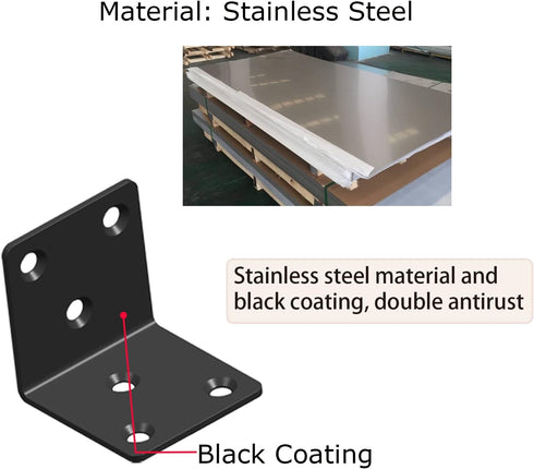 Aufuga (20, 2x2x2) Black Stainless Steel Shelf Bracket,Joint Right Angle Bracket,L Shape Heavy Duty Metal Corner Brace