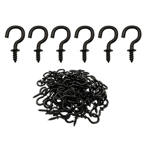 100 Pcs 1/2" Small Screw Hooks, Black Screw in Ceiling Jewelry Hooks for String Lights