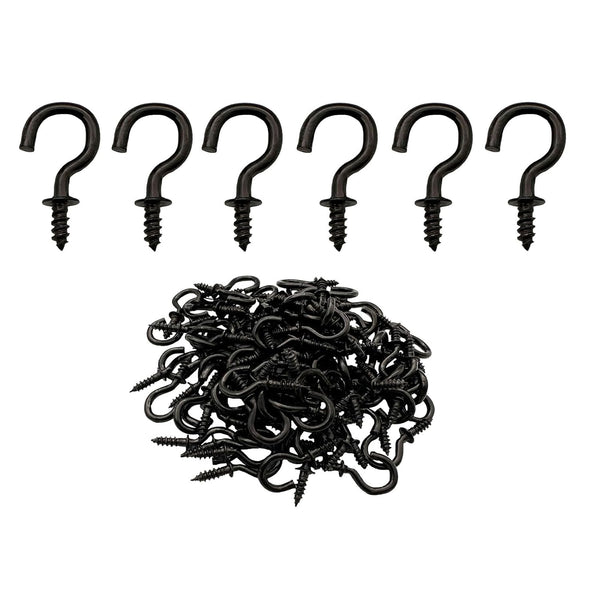 100 Pcs 1/2" Small Screw Hooks, Black Screw in Ceiling Jewelry Hooks for String Lights