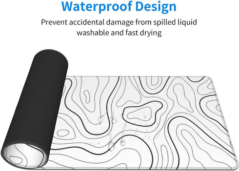 White Mouse Pad - Extended Gaming Mouse Pad for Desk 31.5 x 11.8 Inch, Black and White Topographic Design