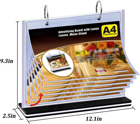 T-Shaped Multi-Page Flip Acrylic Sign Holder for Menu/Photo/Advertising/Drink Display Stand 12.1x9.3inches