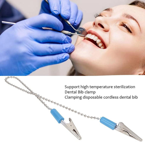 5Pcs Dental Lab Bib Clip, Stainless Steel Napkin Holder for Clamping Disposable Cordless Dental Bib, Blue