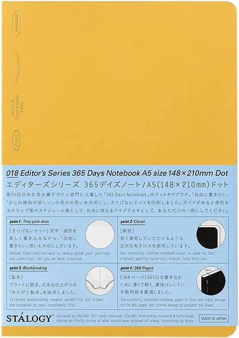Nitoms S4150 STALOGY Notebook, A5, 365 Days, Dot Square, Yellow