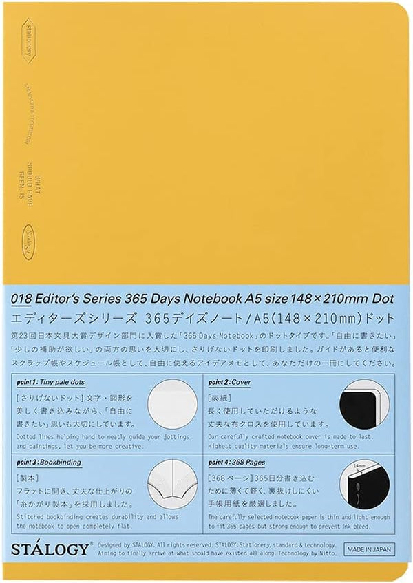 Nitoms S4150 STALOGY Notebook, A5, 365 Days, Dot Square, Yellow